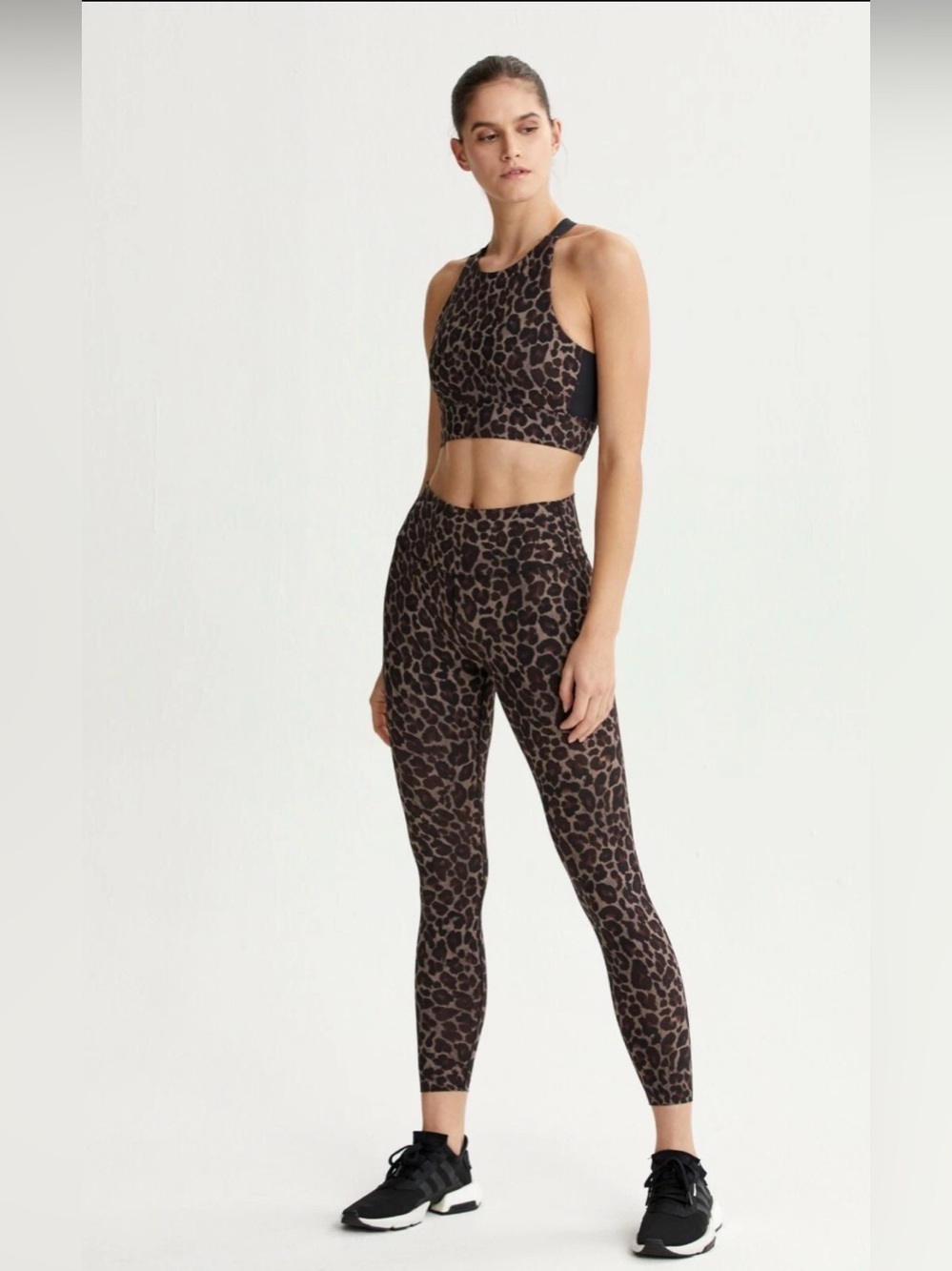 Varley 2Pc Set Luna Tort Leopard Print  Sport Bra & Leggings XS